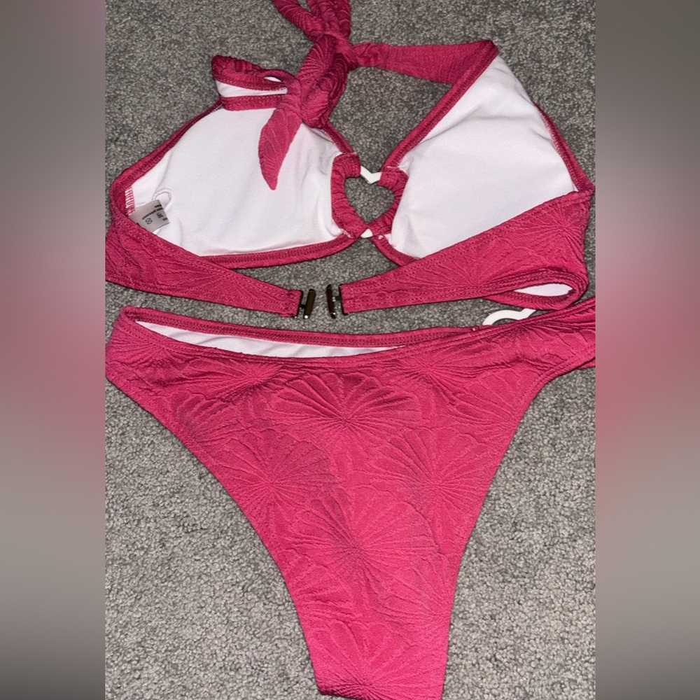 Textured Heart-Accent Raspberry Bikini Set - Picture 4 of 5